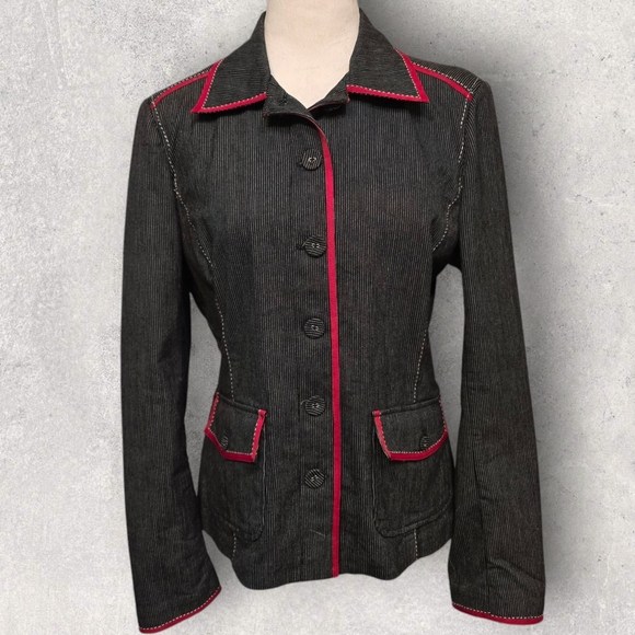Spanner Women's Button Down‎ Blazer Jacket Pin Striped With Red Detail Size 6 - Picture 1 of 7